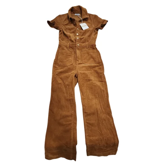 NEW Show Me Your Mumu Cropped Everhart Jumpsuit Camel Corduroy Small Retro Boho - Picture 2 of 12